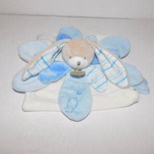 Doudou et Compagnie paris White  Blue Gray  Bunny Rabbit Flower security Blanket